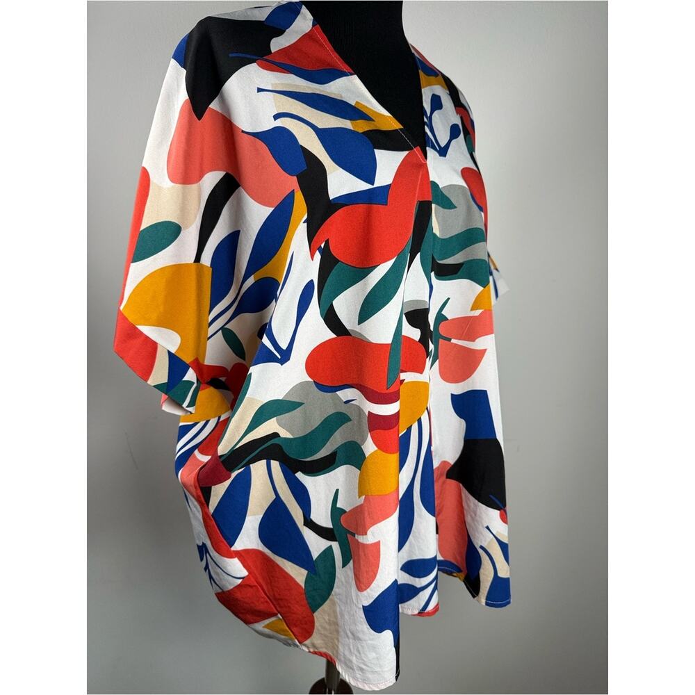 Abstract Print Blouse Size M Flowy Oversized Colorful Top Boho - Picture 2 of 6